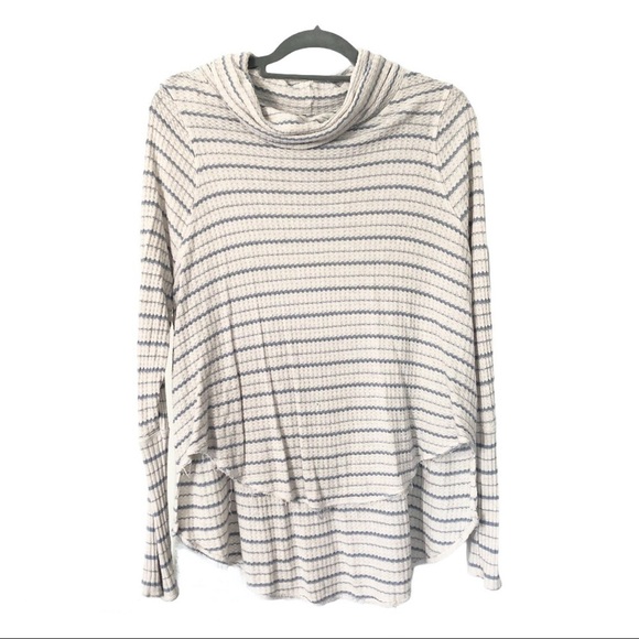 Free People Stripe Dripping Thermal Cowl Top Shirt Blue White Size Medium - Picture 10 of 11